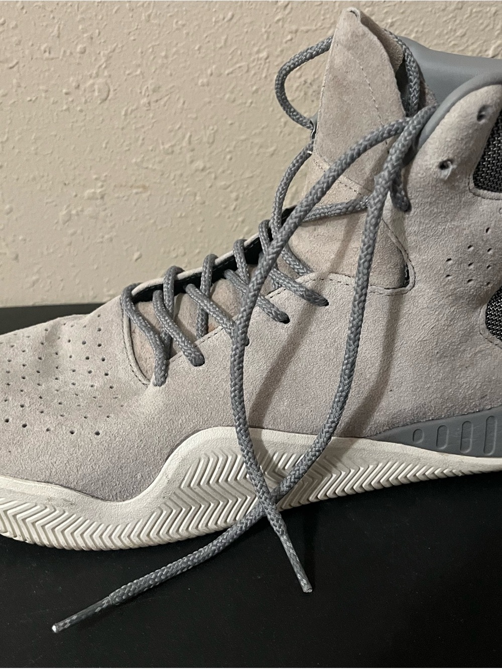adidas Men's Light Gray Suede High-Top Sneakers